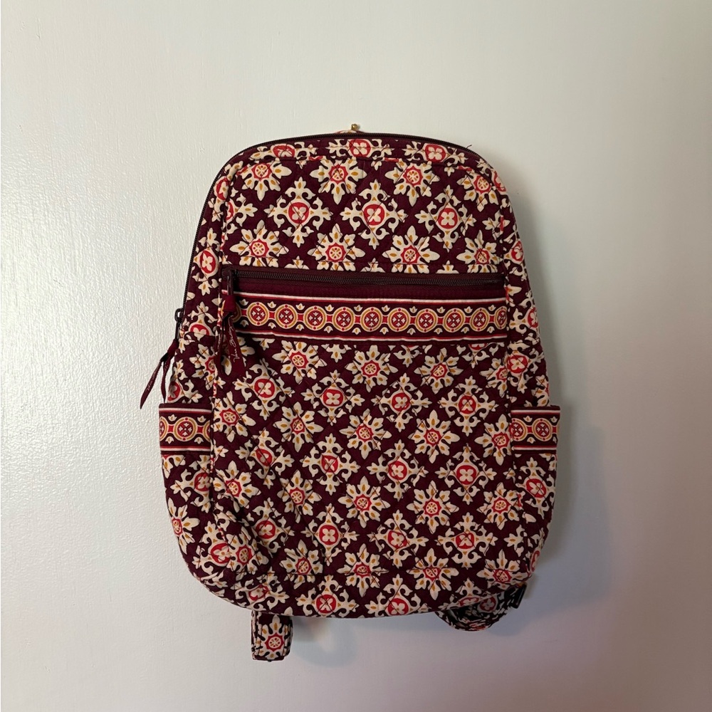 Vera Bradley Burgundy and Cream Floral Mini Backpack